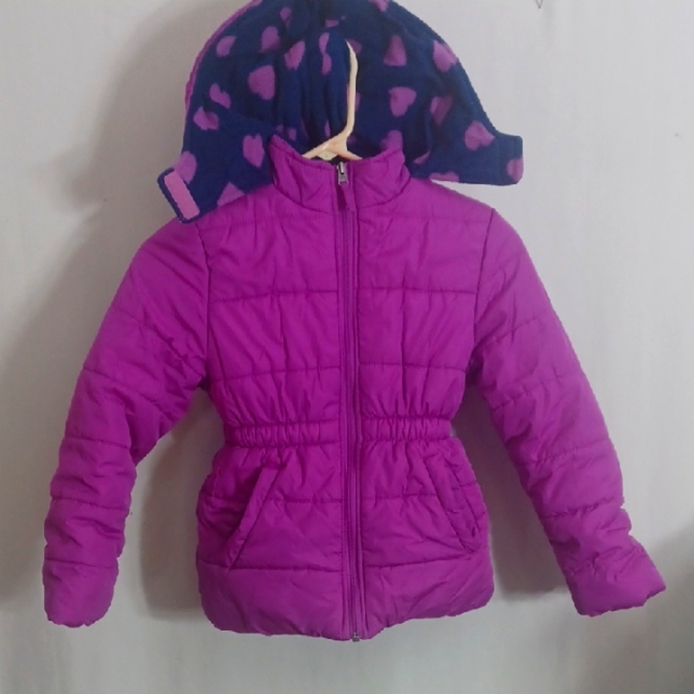 Pink Platinum Purple Puffer Jacket with Heart Hood Size 7/8